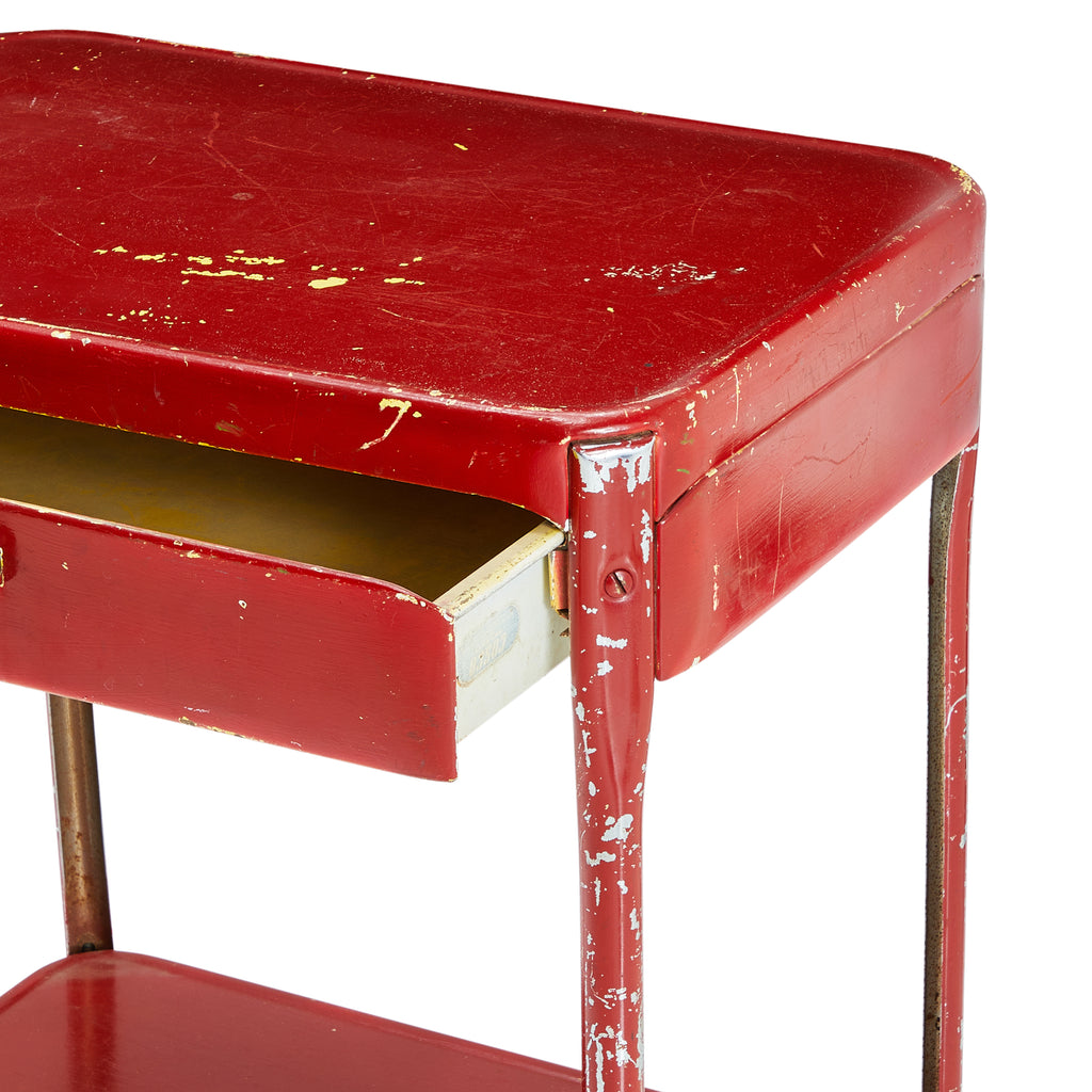 Red Weathered Rustic Rolling Metal Table