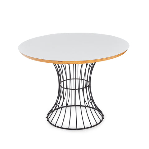 White & Black Metal Base Round Modern Side Table