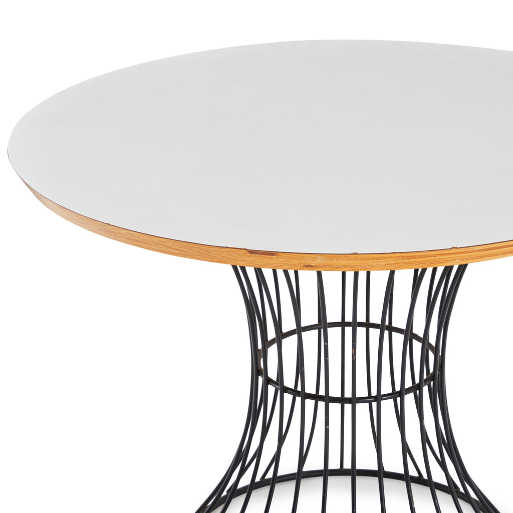 White & Black Metal Base Round Modern Side Table