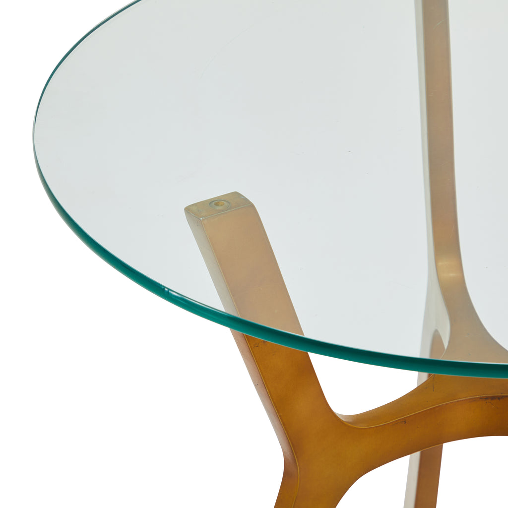 Glass & Bronze Base Modern Circle Side Table