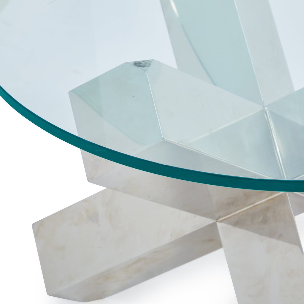 Glass & Silver Geometric Modern Circle Side Table