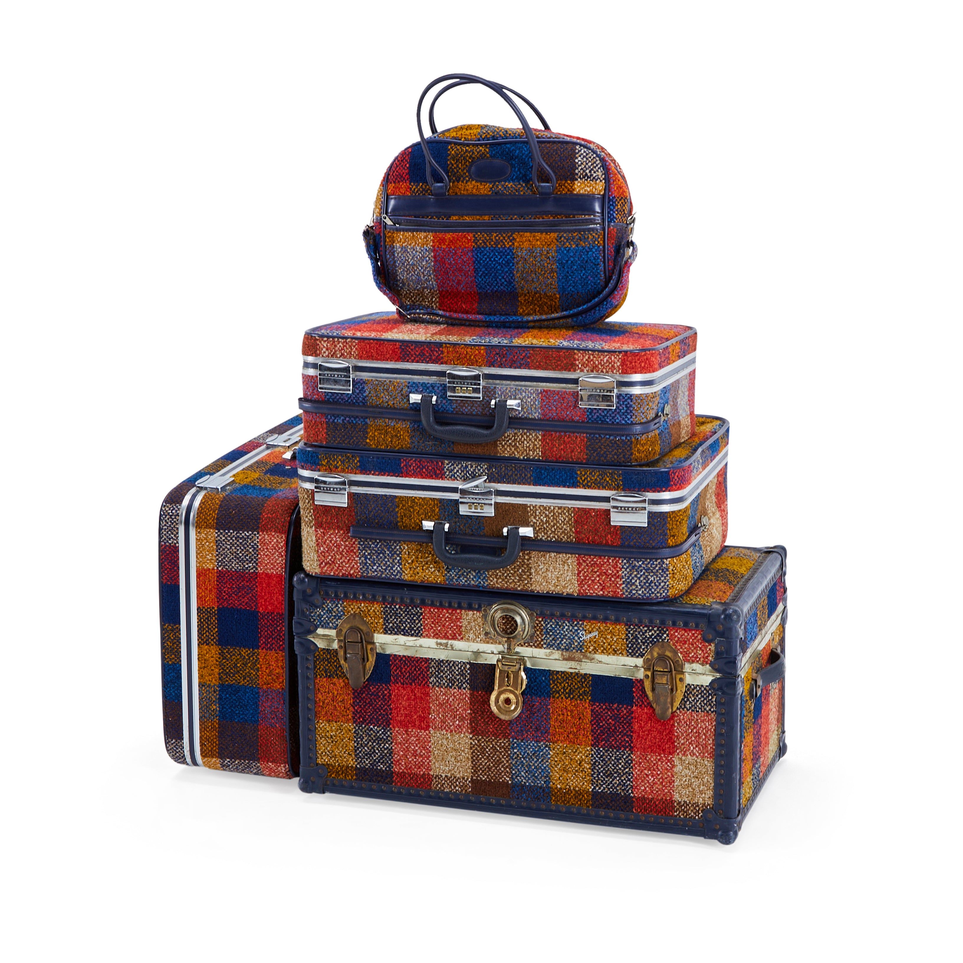 Blue & Red Plaid Skyway Suitcase Medium - Gil & Roy Props display picture 1