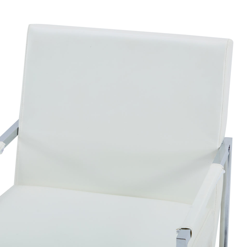 White Leather & Silver Modern Lounge Chair