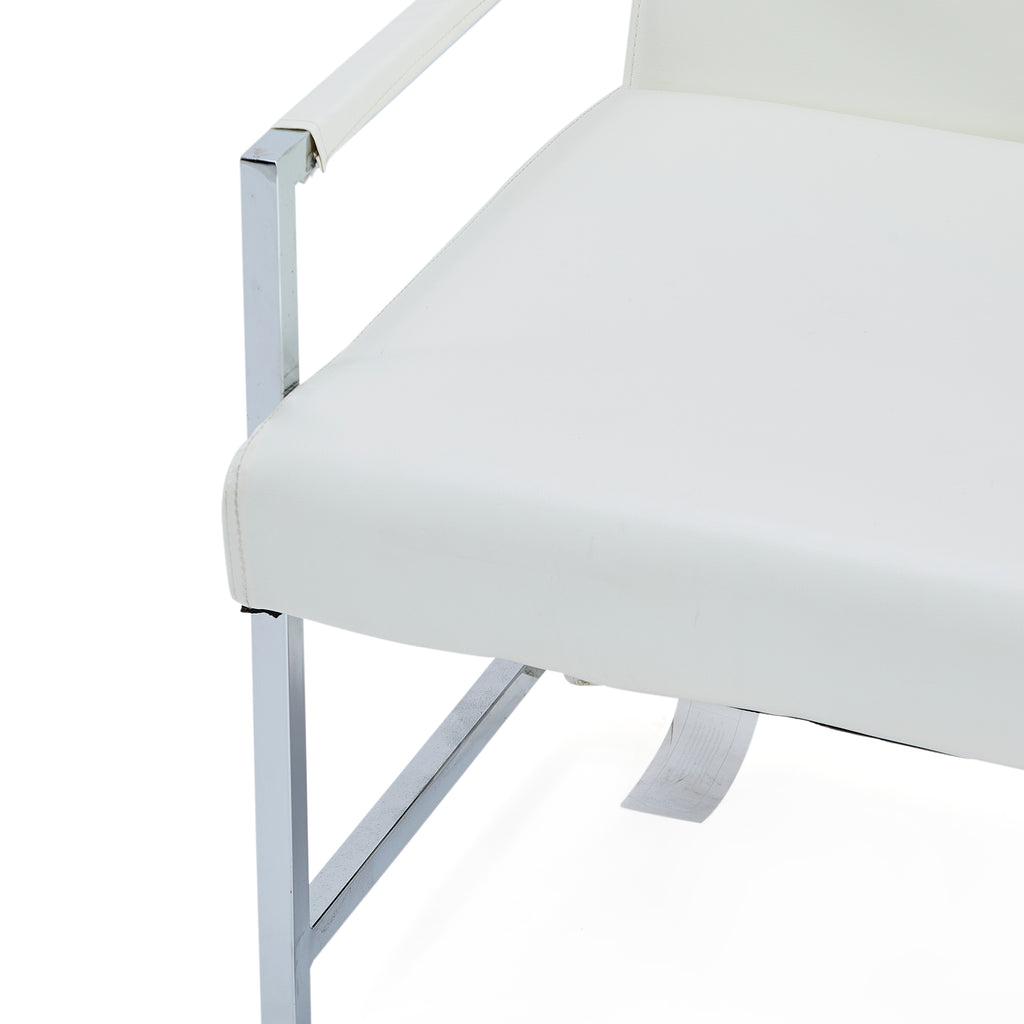 White Leather & Silver Modern Lounge Chair