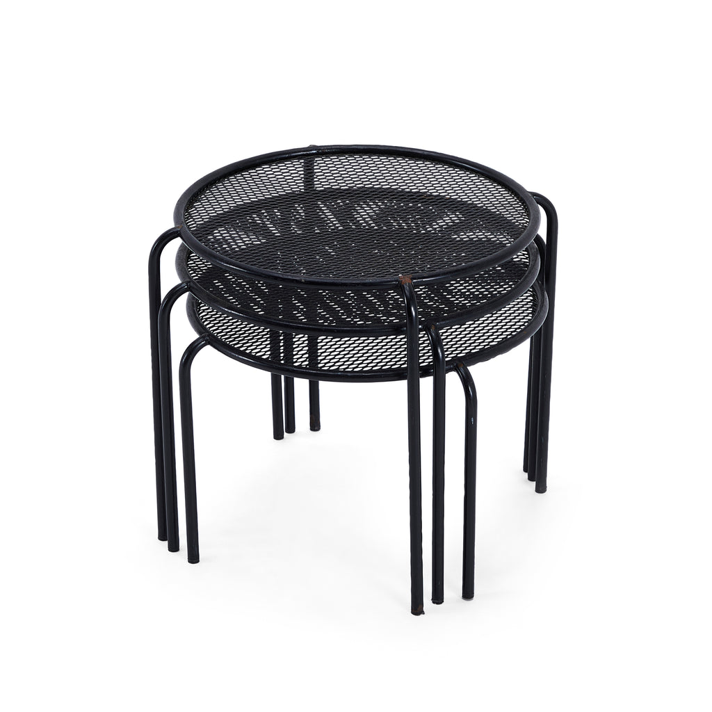 Three Black Stacking Metal Side Tables