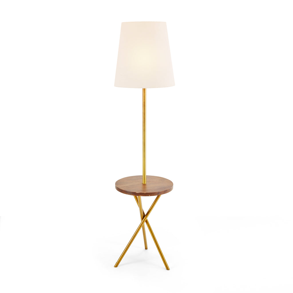 Gold & Wood Modern Side Table Floor Lamp