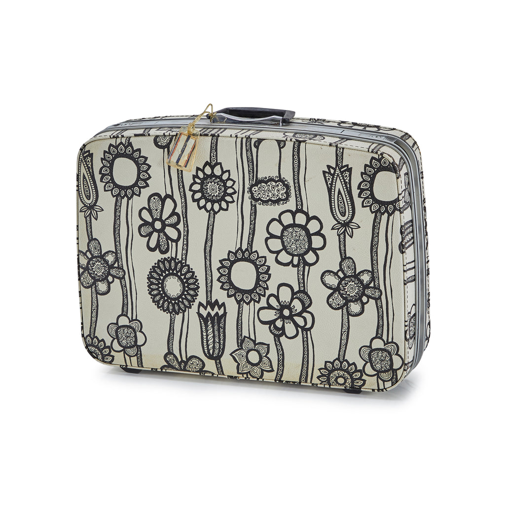 Black & White Flower Suitcase - Medium