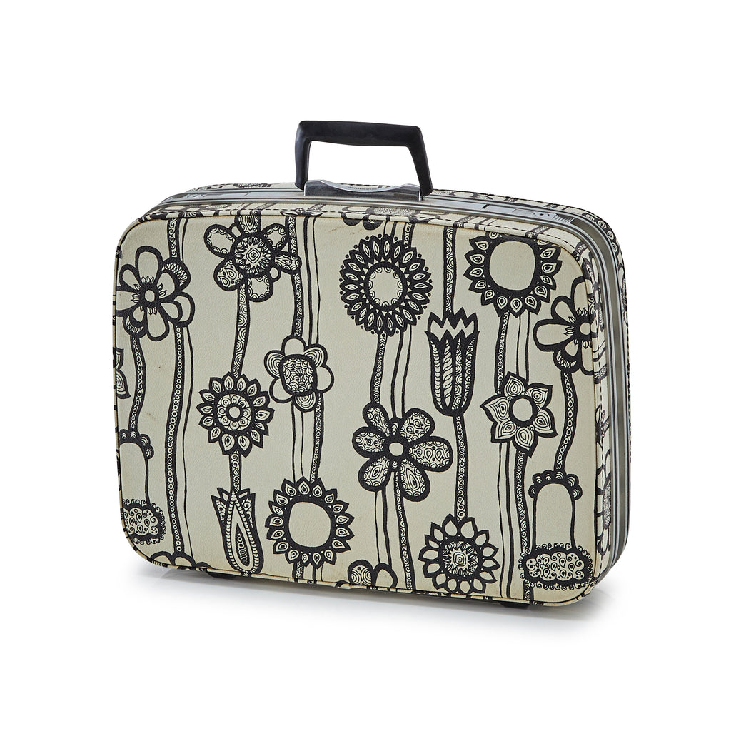 Black & White Flower Suitcase - Small