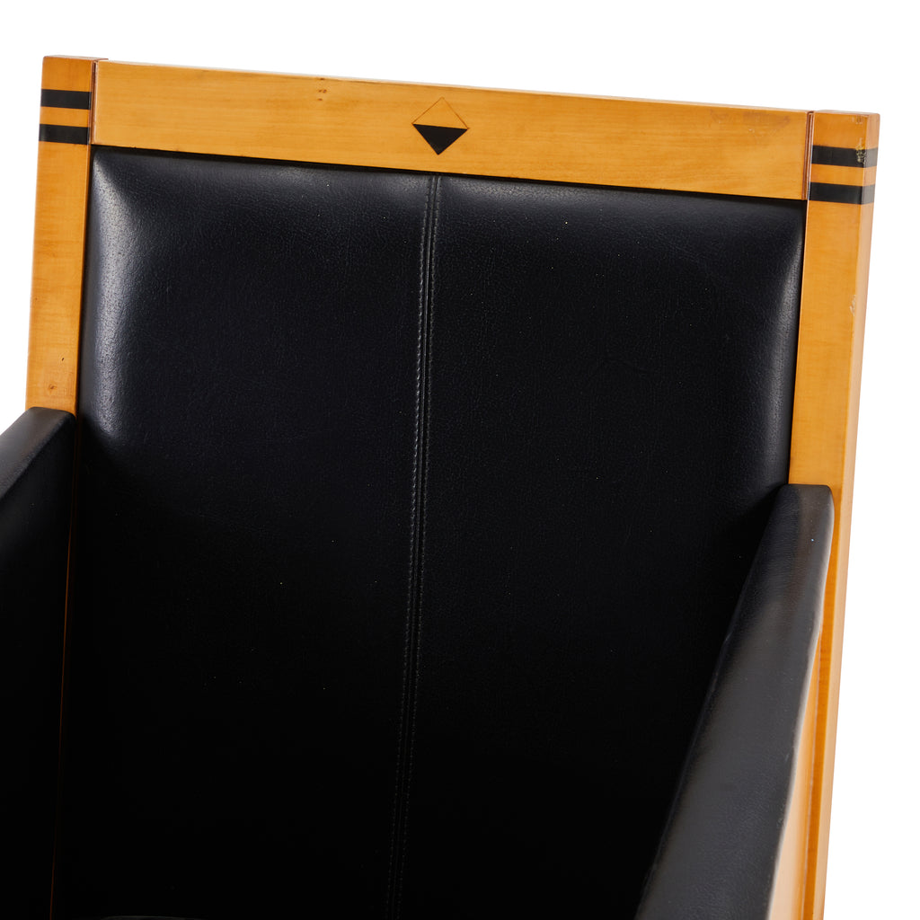 Black Leather & Wood Modern Angular Arm Chair