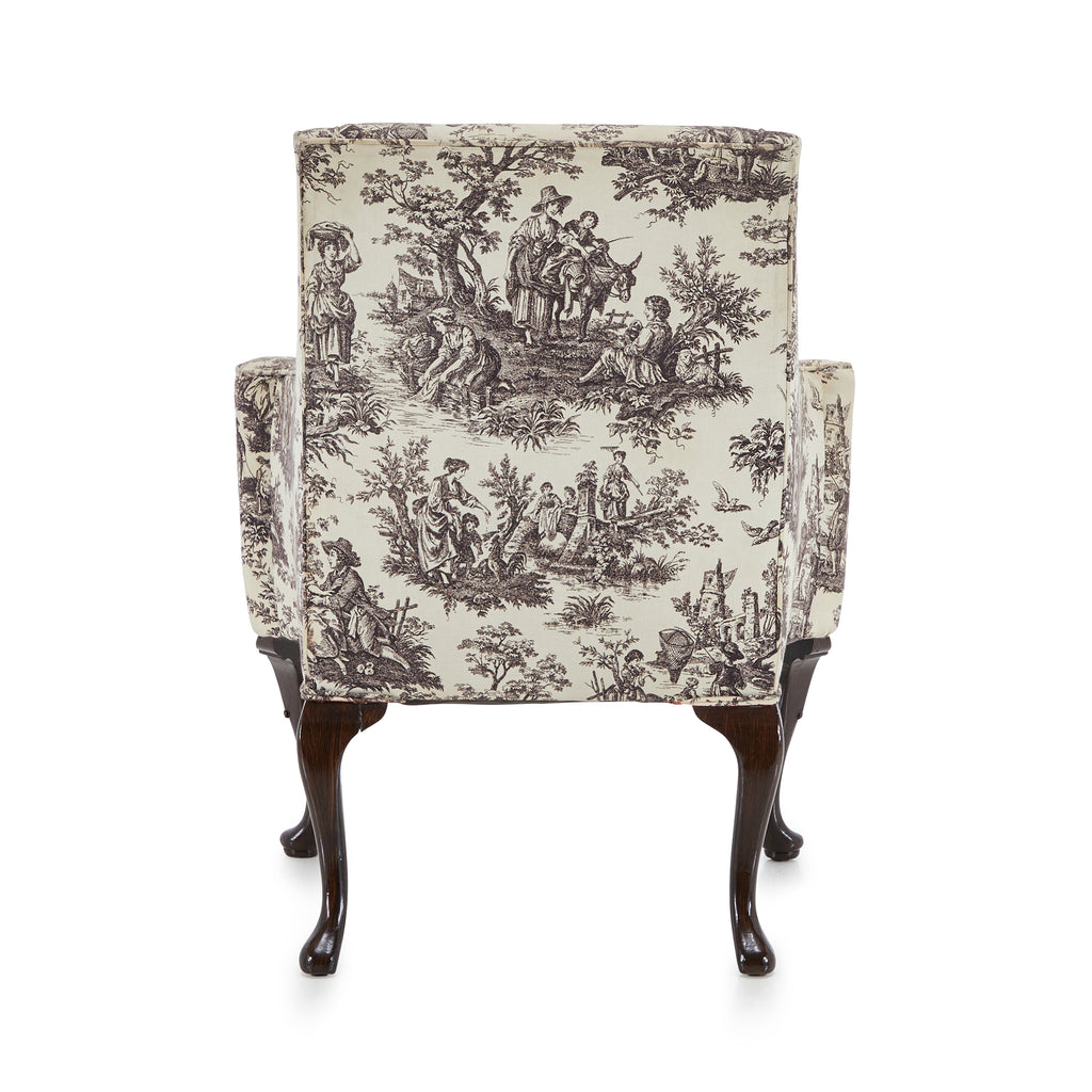 White & Black Vintage Pastoral Print Arm Chair