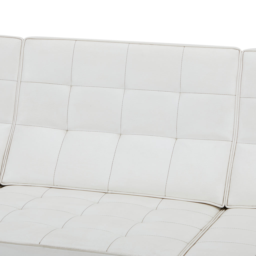 White Leather Split Rail Modern Sofa