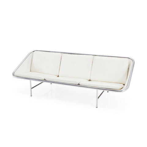 White Leather & Chrome Modern Nelson Sling Sofa