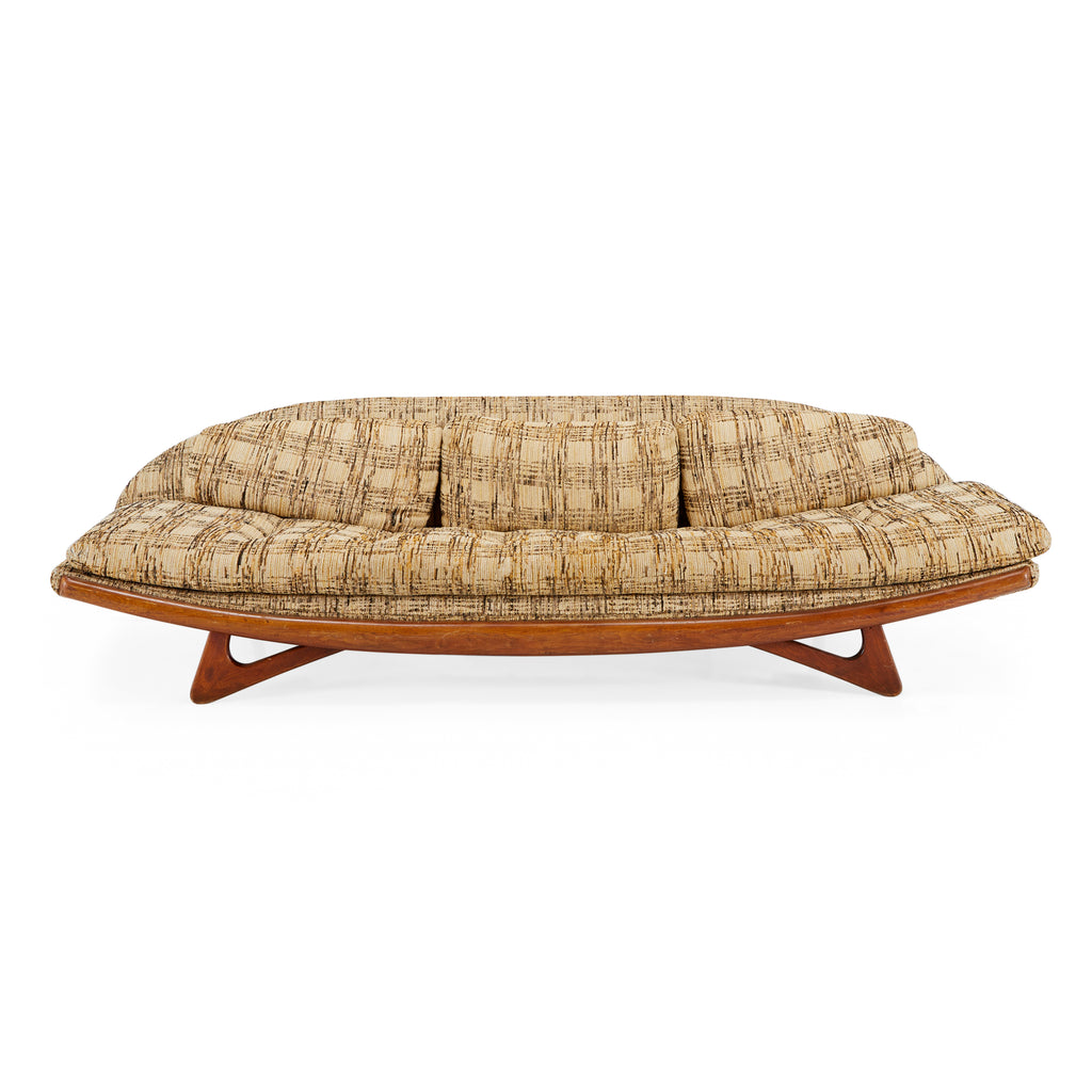 Tan Plaid Curved Sling Mid Century Sofa