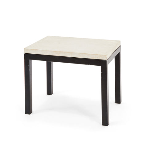 White Stone & Black Metal Contemporary Side Table