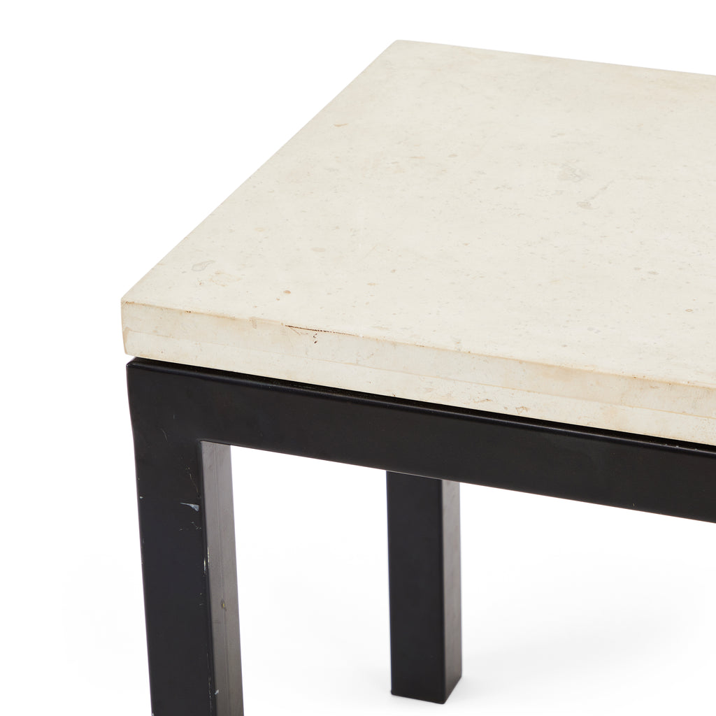 White Stone & Black Metal Contemporary Side Table