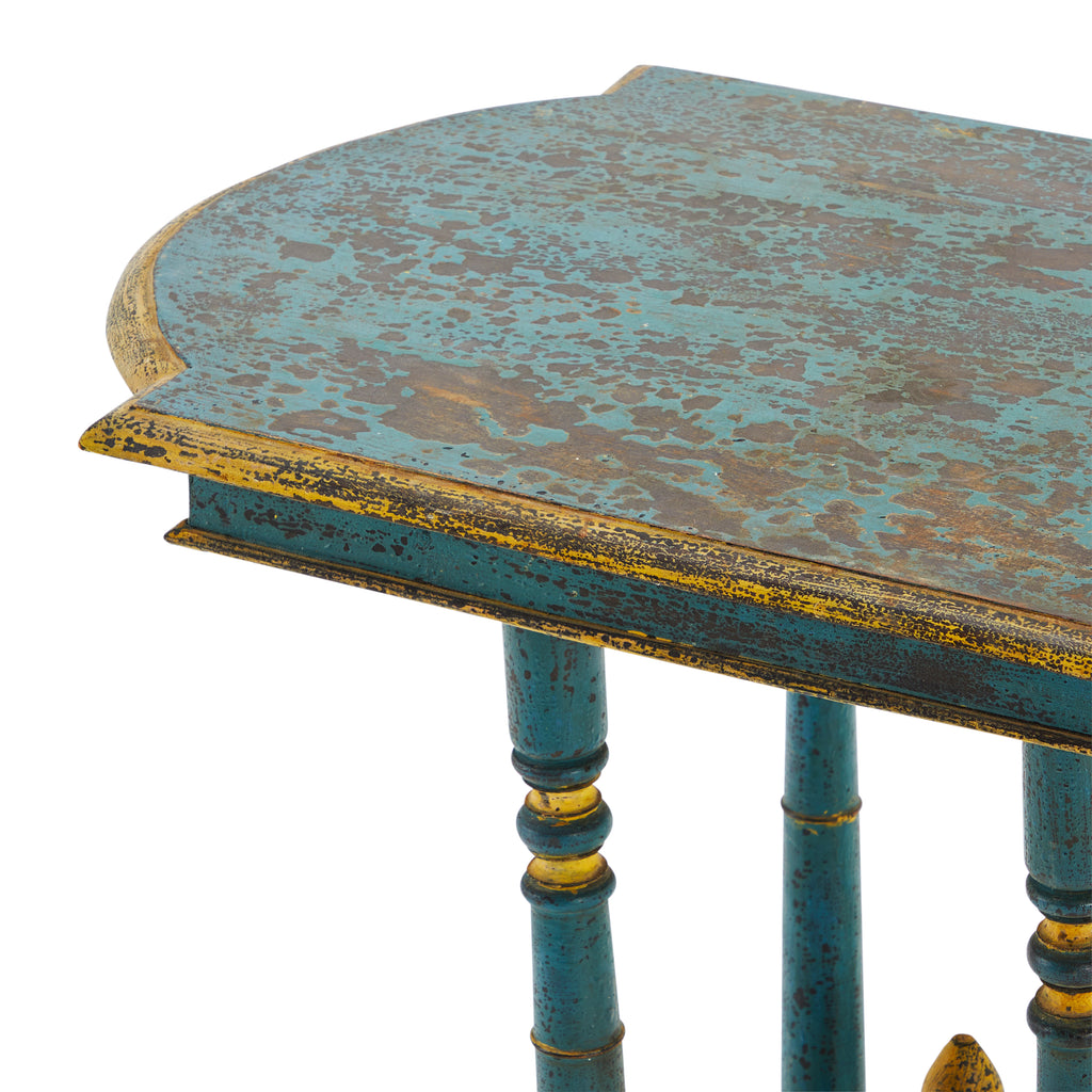 Blue Wood Rustic Ornate Side Table