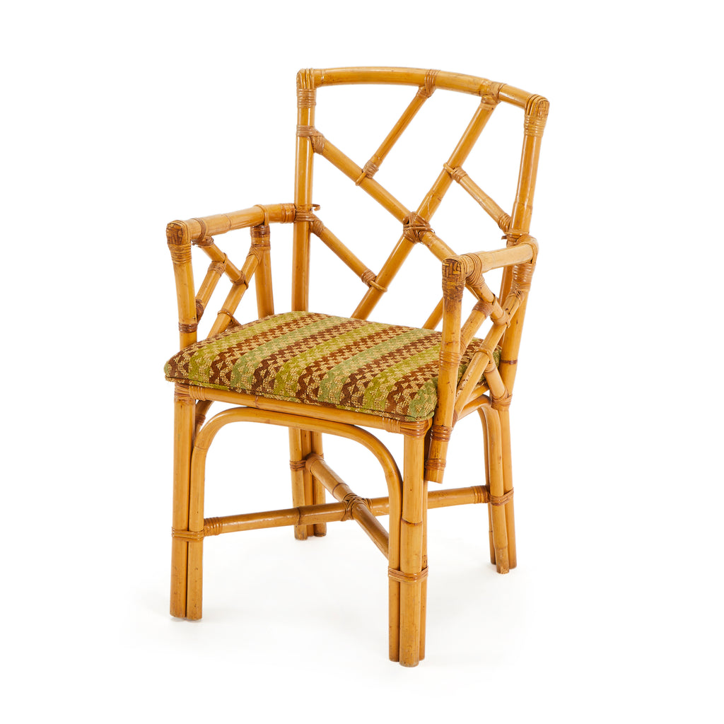Wood Bamboo & Green Cushion Dining Arm Chair