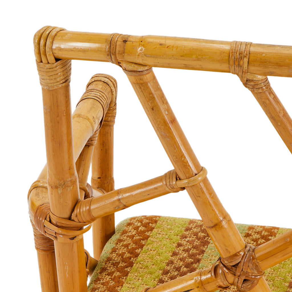 Wood Bamboo & Green Cushion Dining Arm Chair