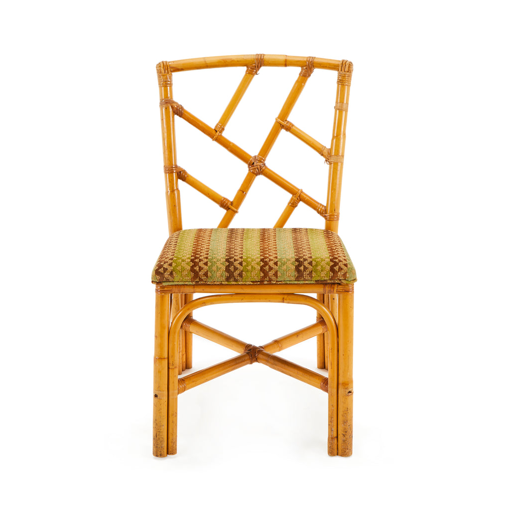 Wood Bamboo & Green Cushion Dining Side Chair