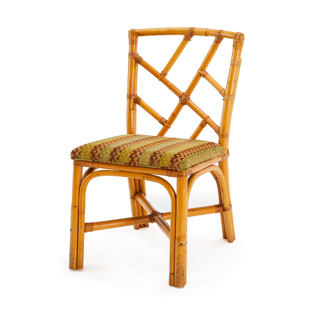 Wood Bamboo & Green Cushion Dining Side Chair