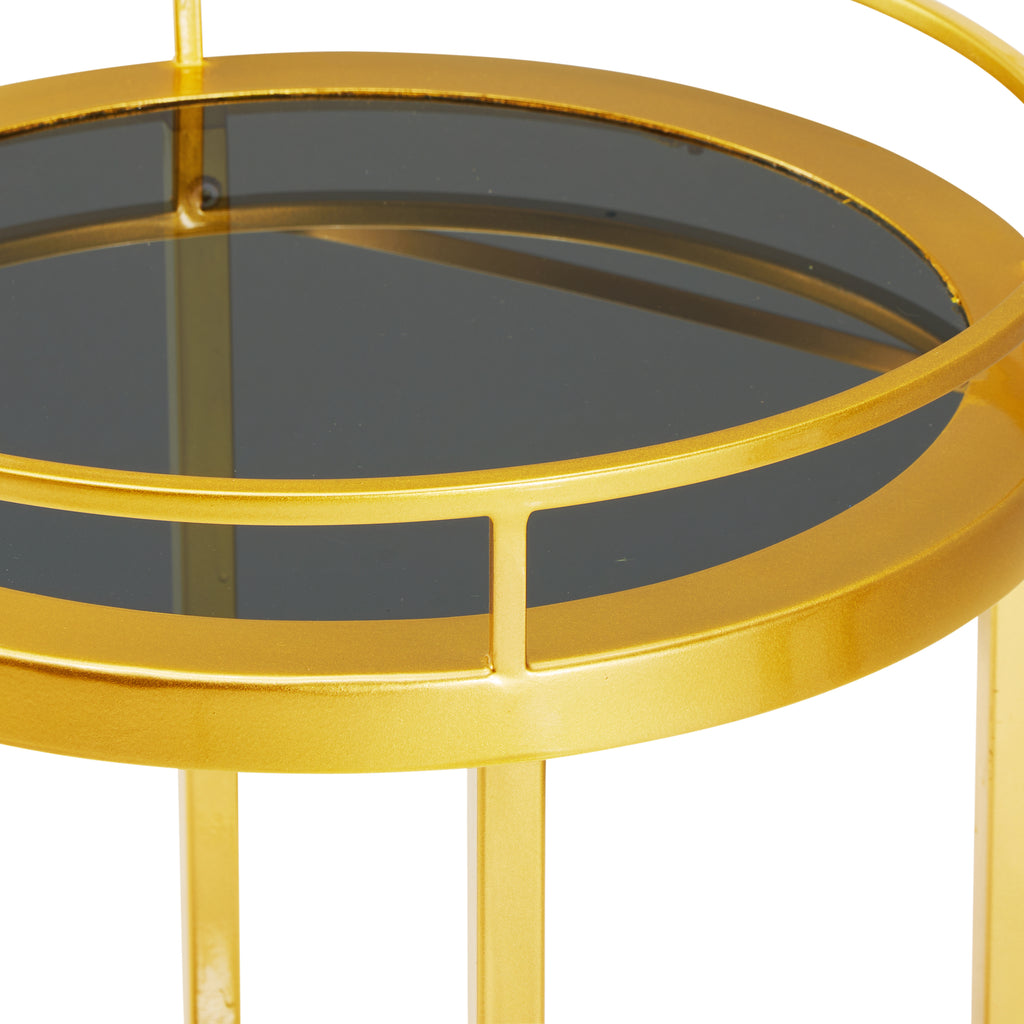 Gold & Black Glass Round Rolling Cart