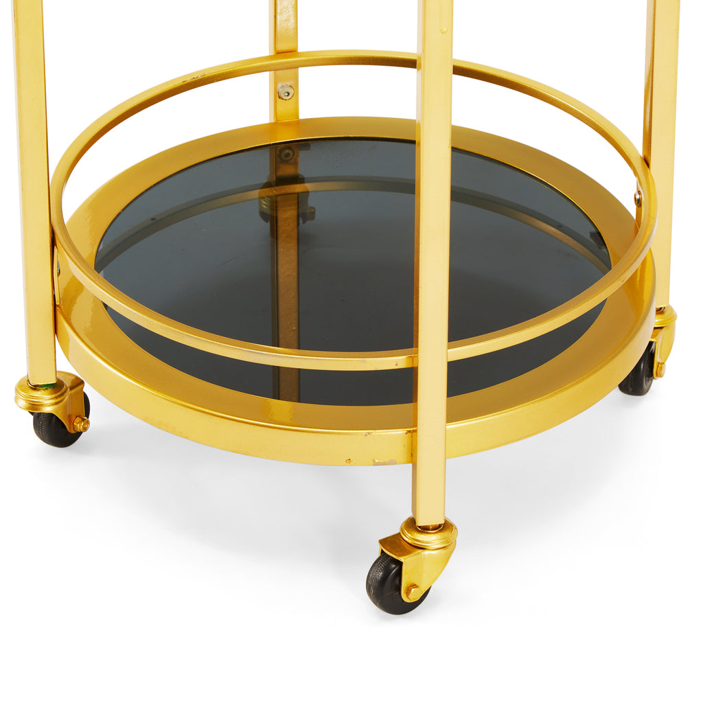 Gold & Black Glass Round Rolling Cart