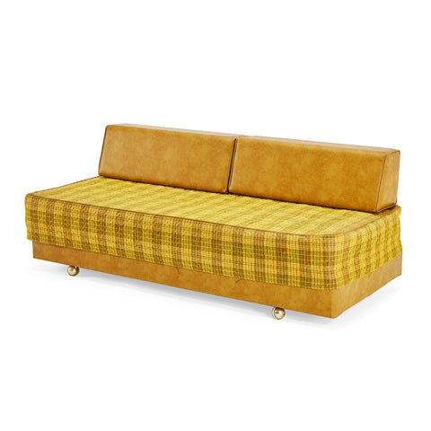 Yellow & Tan Leather Mid Century Daybed