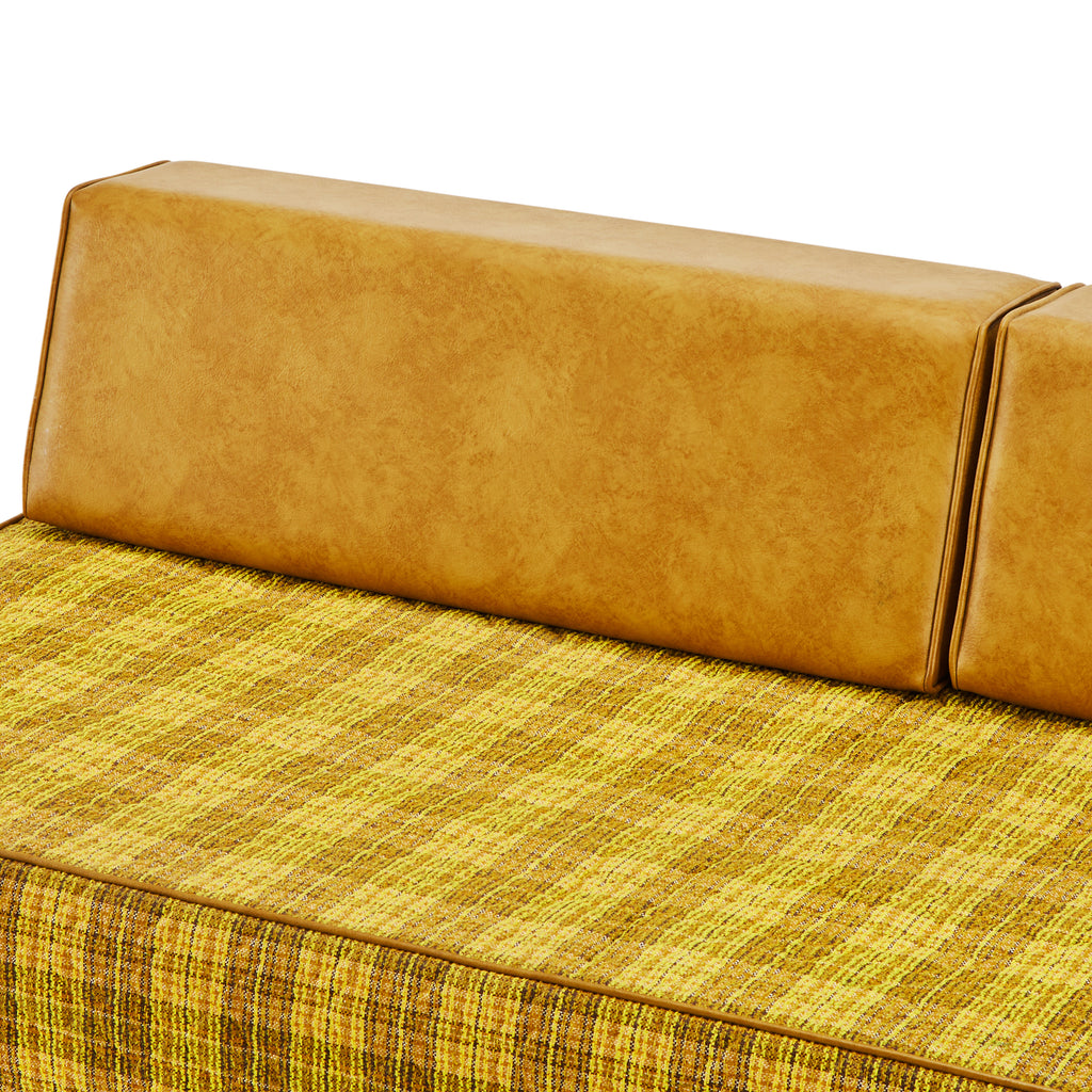 Yellow & Tan Leather Mid Century Daybed