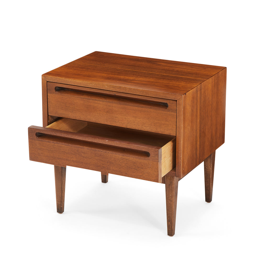 Wood Two-Drawer Mid Century Modern Bedside Table
