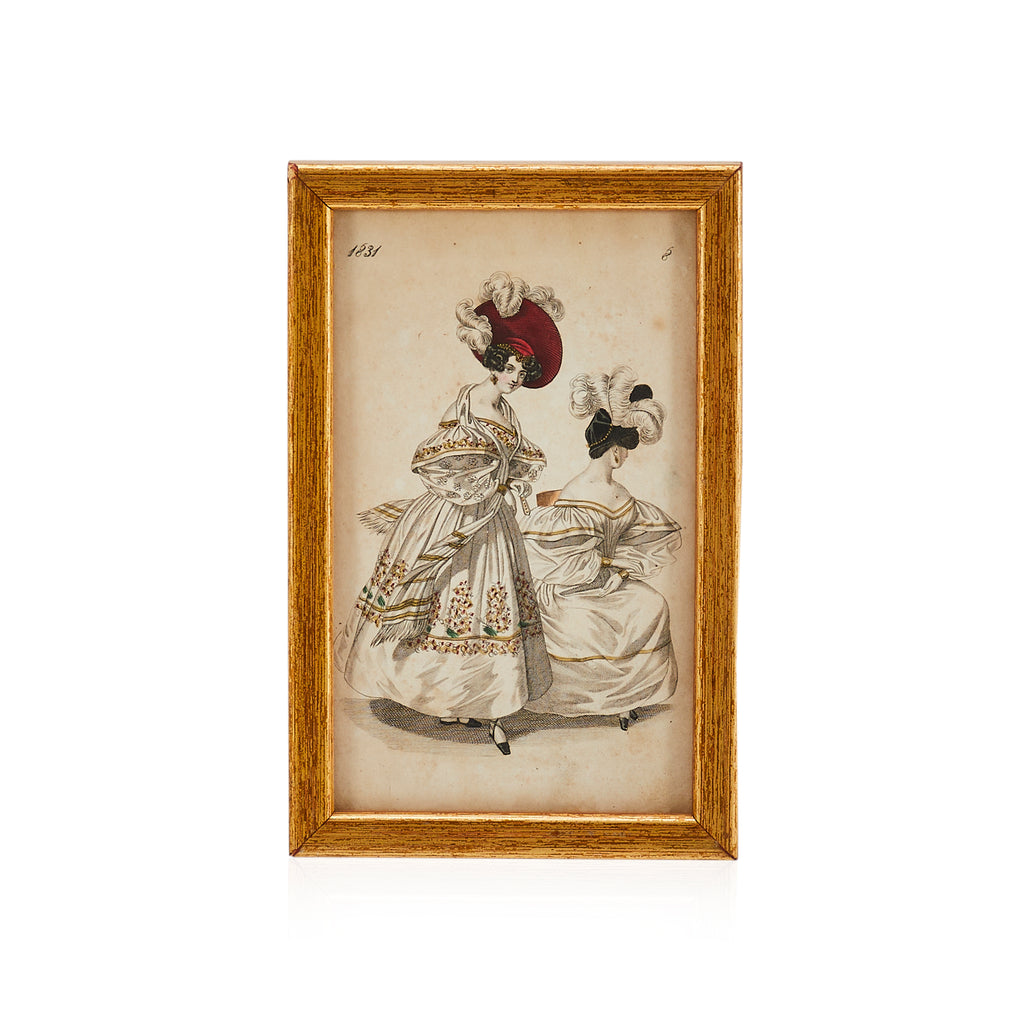 0013 (A+D) Victorian Women in Dresses Vintage Drawing Wood Frame