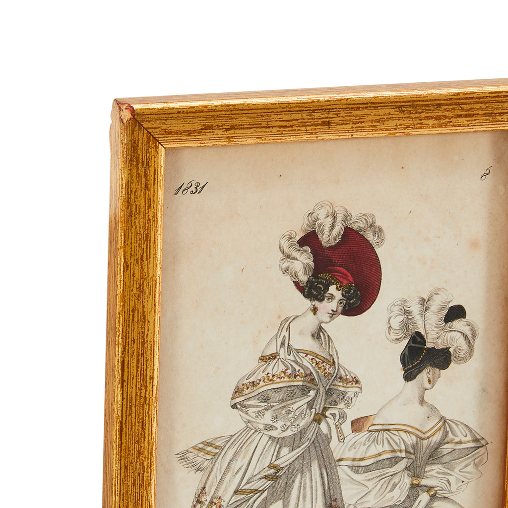 0013 (A+D) Victorian Women in Dresses Vintage Drawing Wood Frame