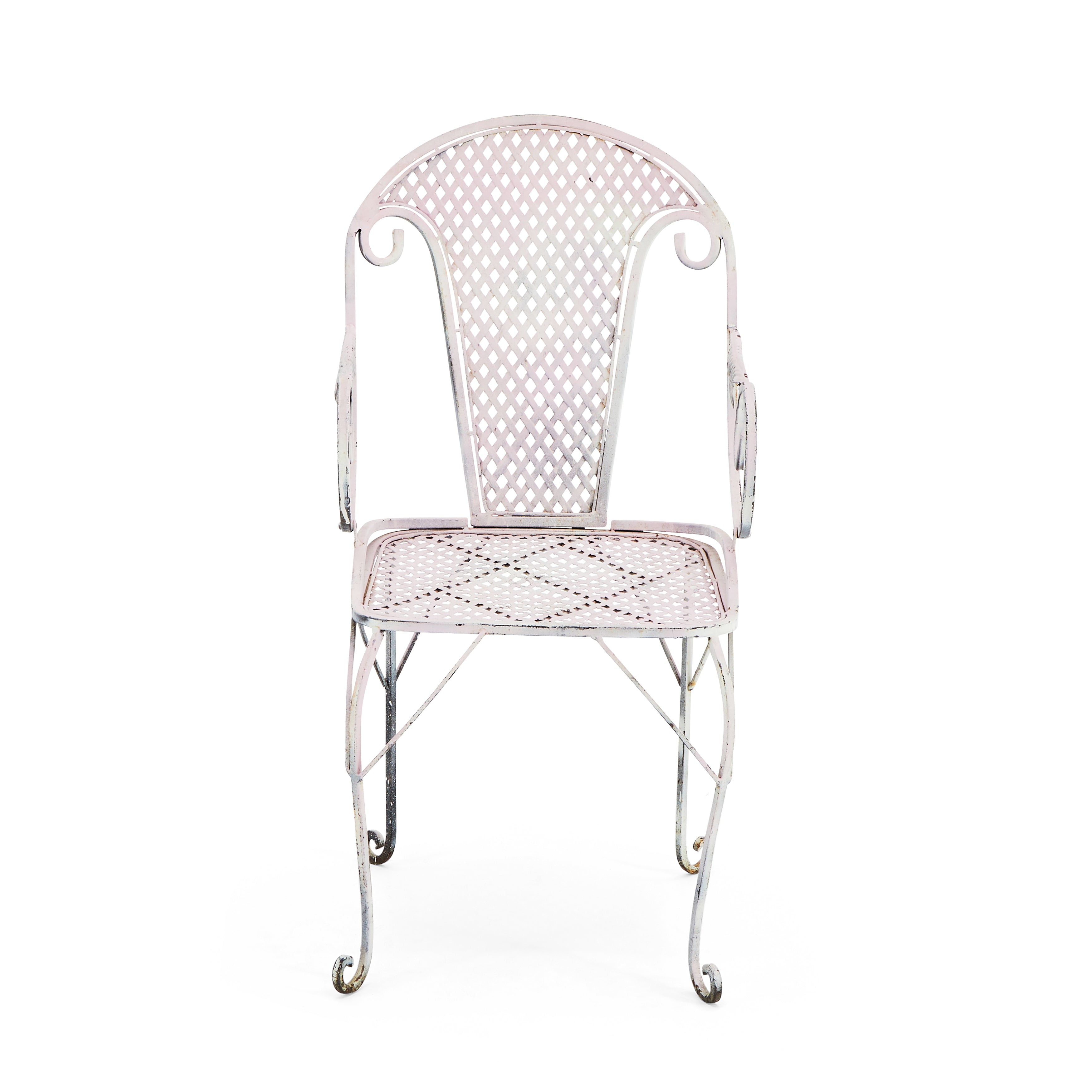 White Painted Wrought Iron Patio Chair - Gil & Roy Props
