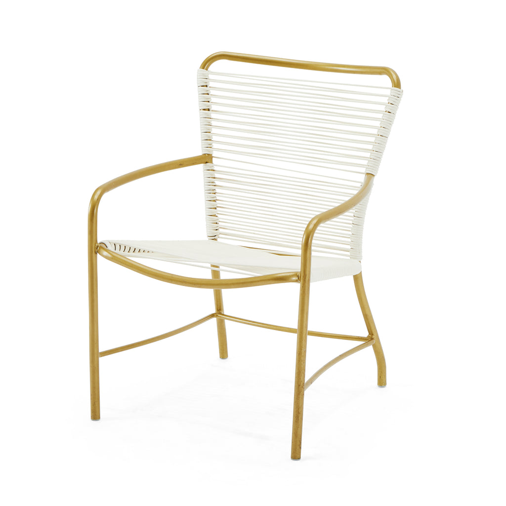 White Cord Contemporary Arm Chair With Gold Pipping