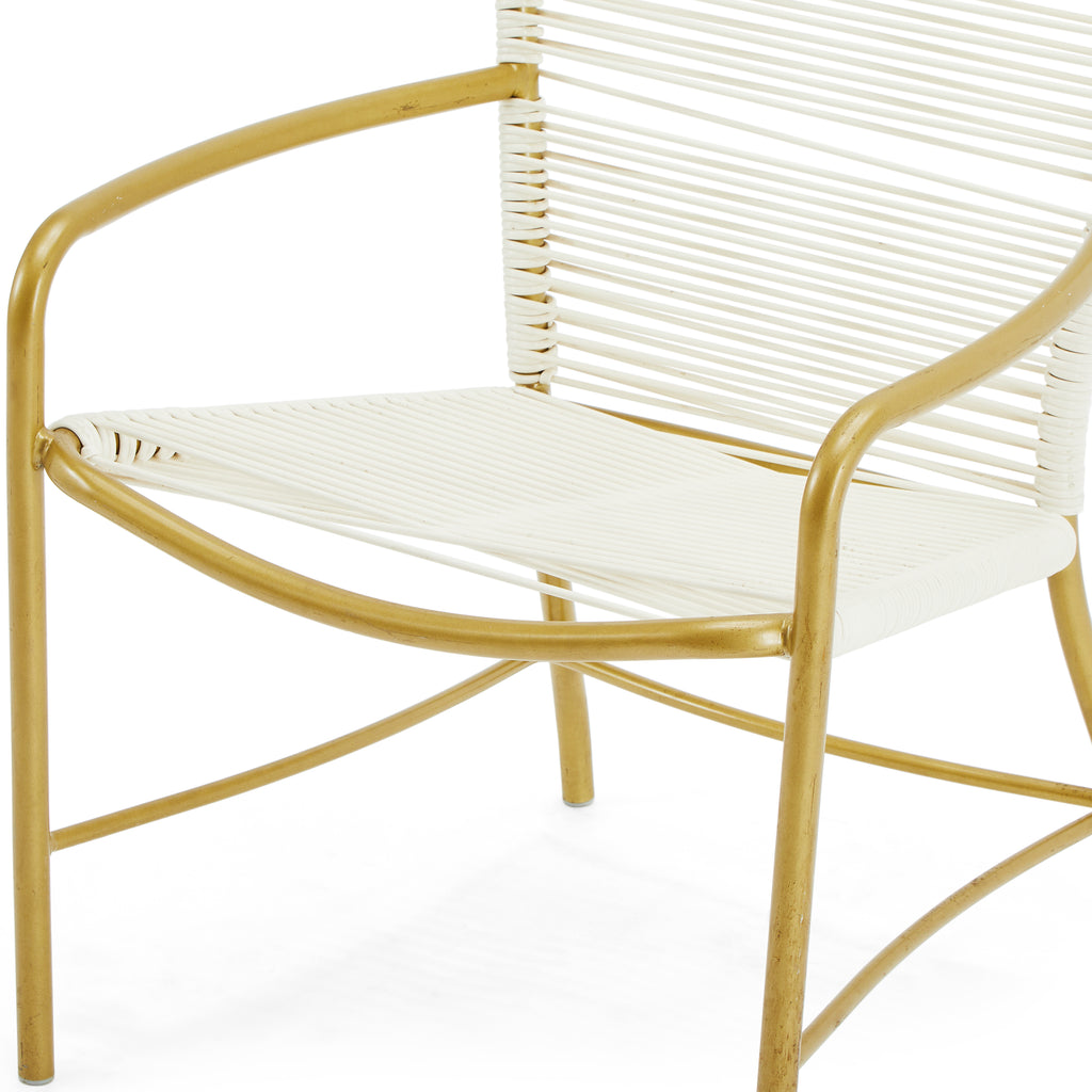 White Cord Contemporary Arm Chair With Gold Pipping