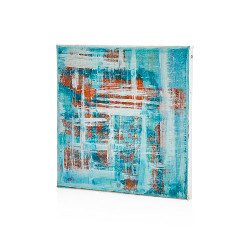 1052 (A+D) Blue Red Ivory Plaid Abstract Art