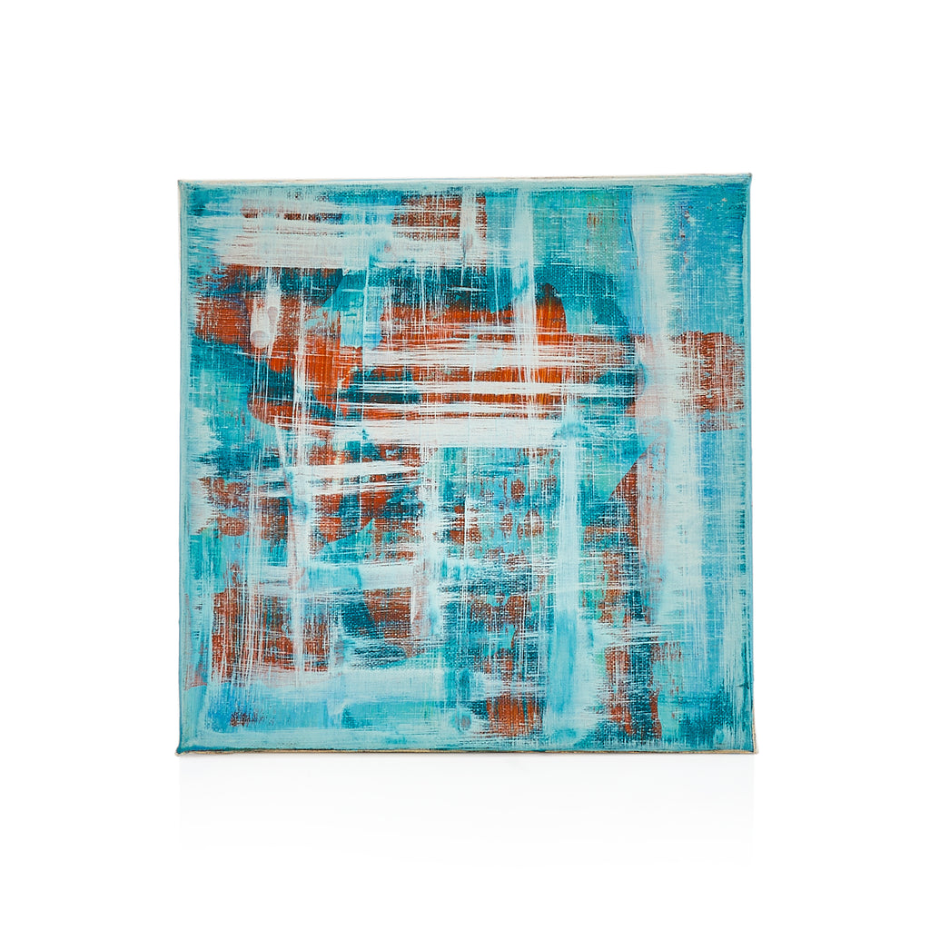 1052 (A+D) Blue Red Ivory Plaid Abstract Art