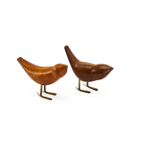 Pair of Wooden Birds with Brass Feet (A+D)