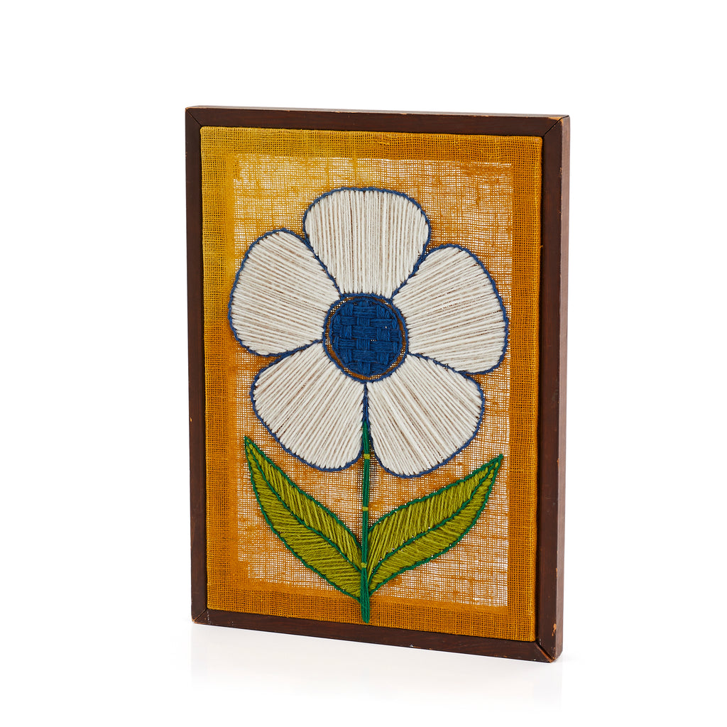 Embroidered Flower In Wood Frame