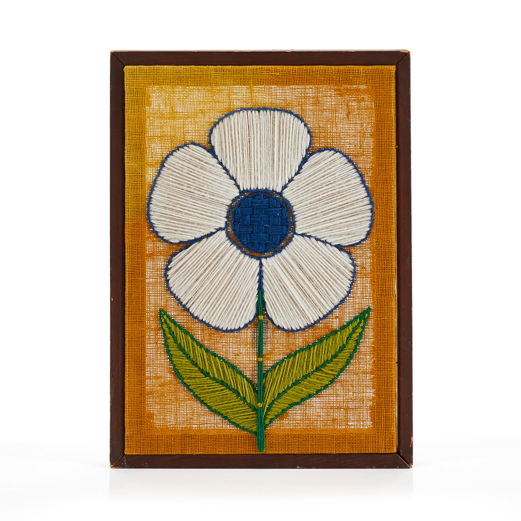 Embroidered Flower In Wood Frame