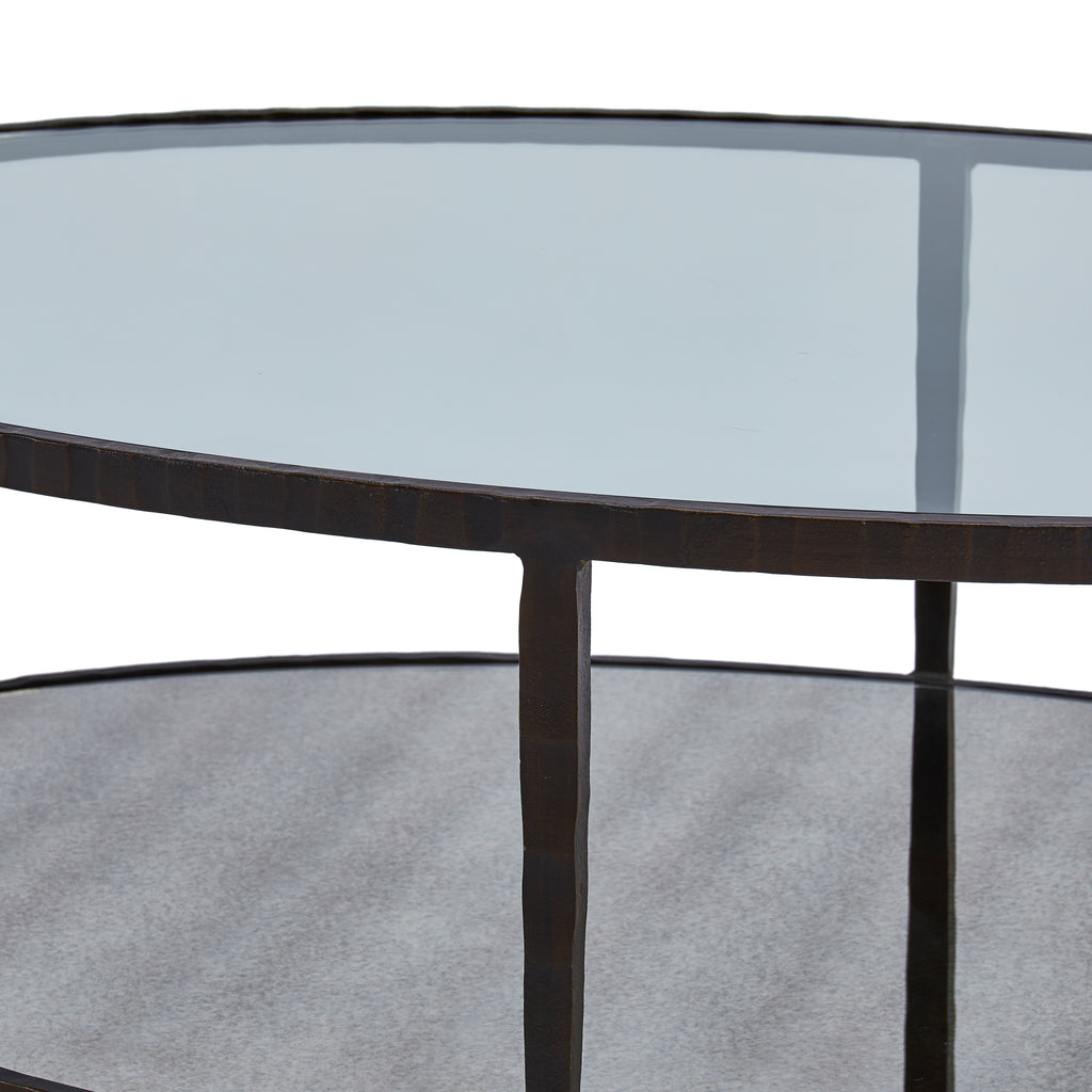 Dark Glass & Metal Oval Coffee Table