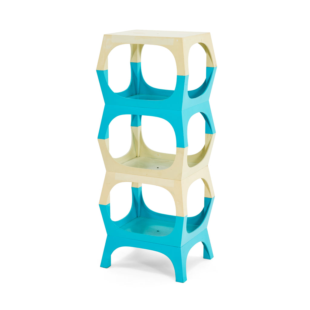 Blue and White Plastic Tower Shelf