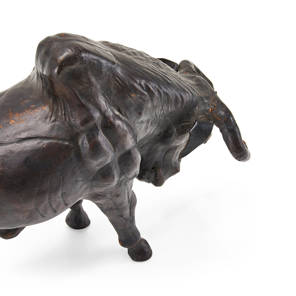 Brown Leather Small Bull Sculpture