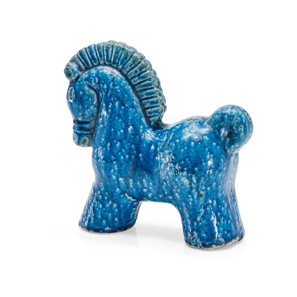 Small Blue Ceramic Horse Sculpture