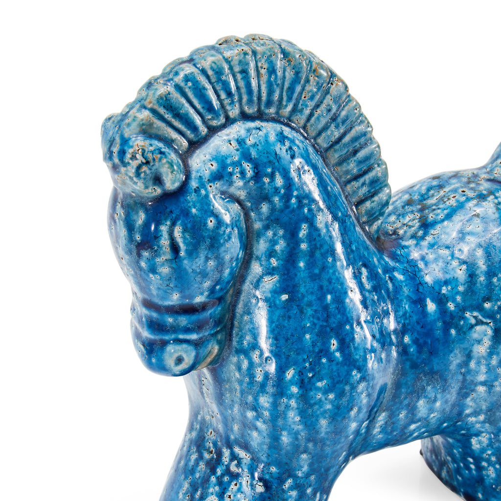 Small Blue Ceramic Horse Sculpture