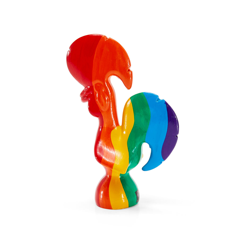 Small Rainbow Rooster Sculpture