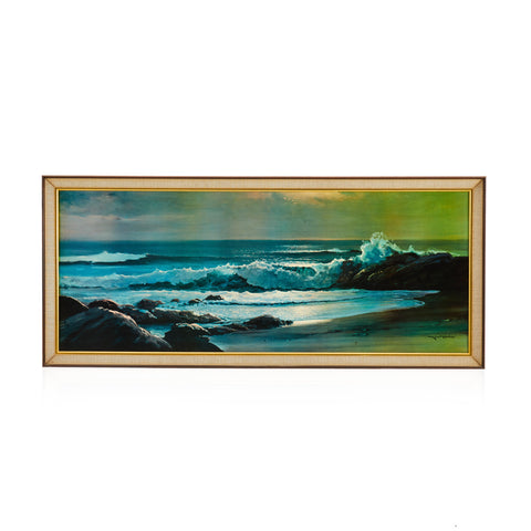 Ocean Coast Framed Painting of Waves Crashing