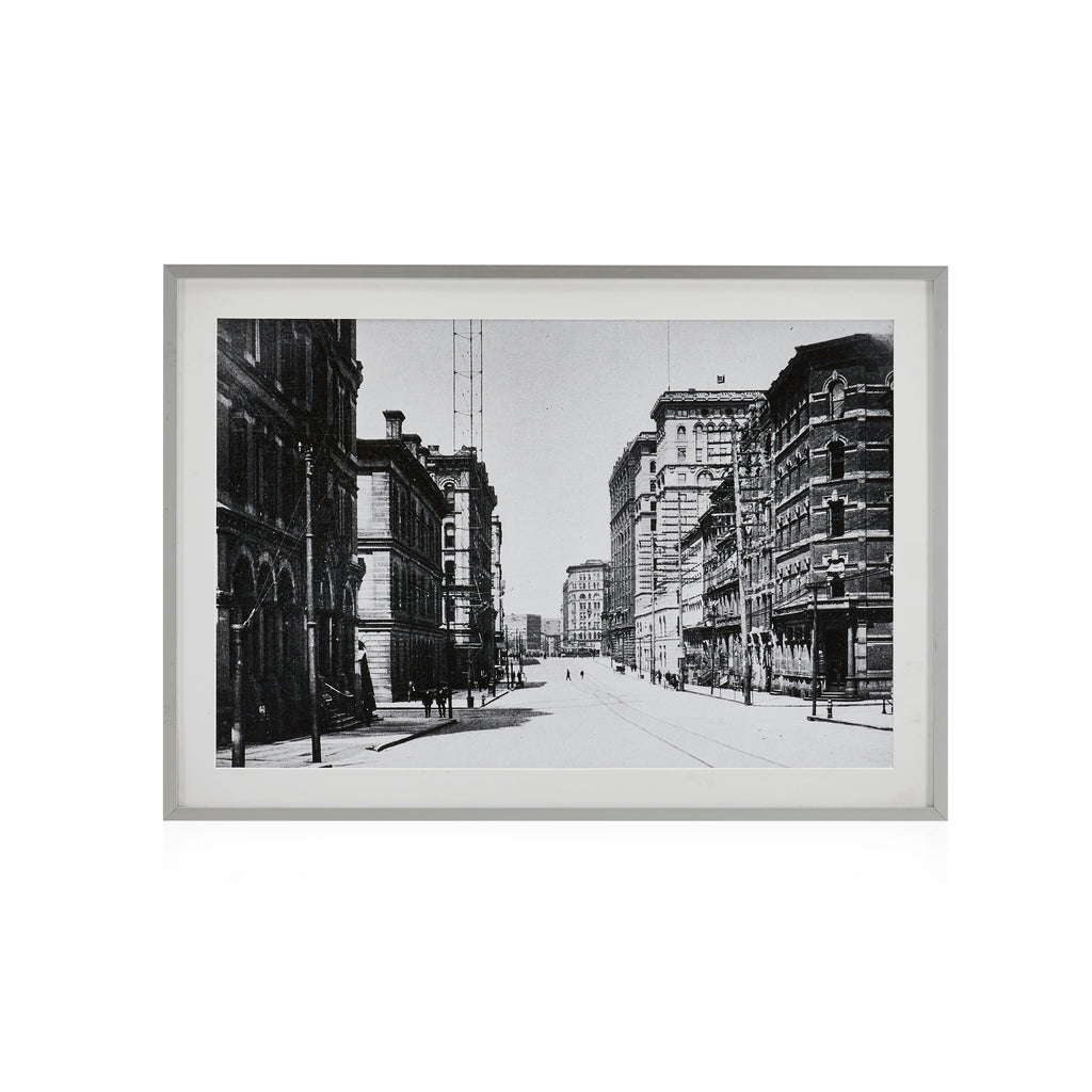 00.07 (A+D) Vintage Framed Black & White Photo of a City Street