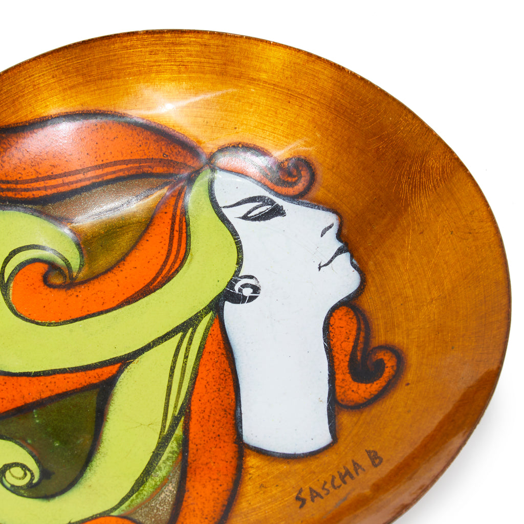 Orange & Green Haired Woman Painted on Brass Plated (A+D)