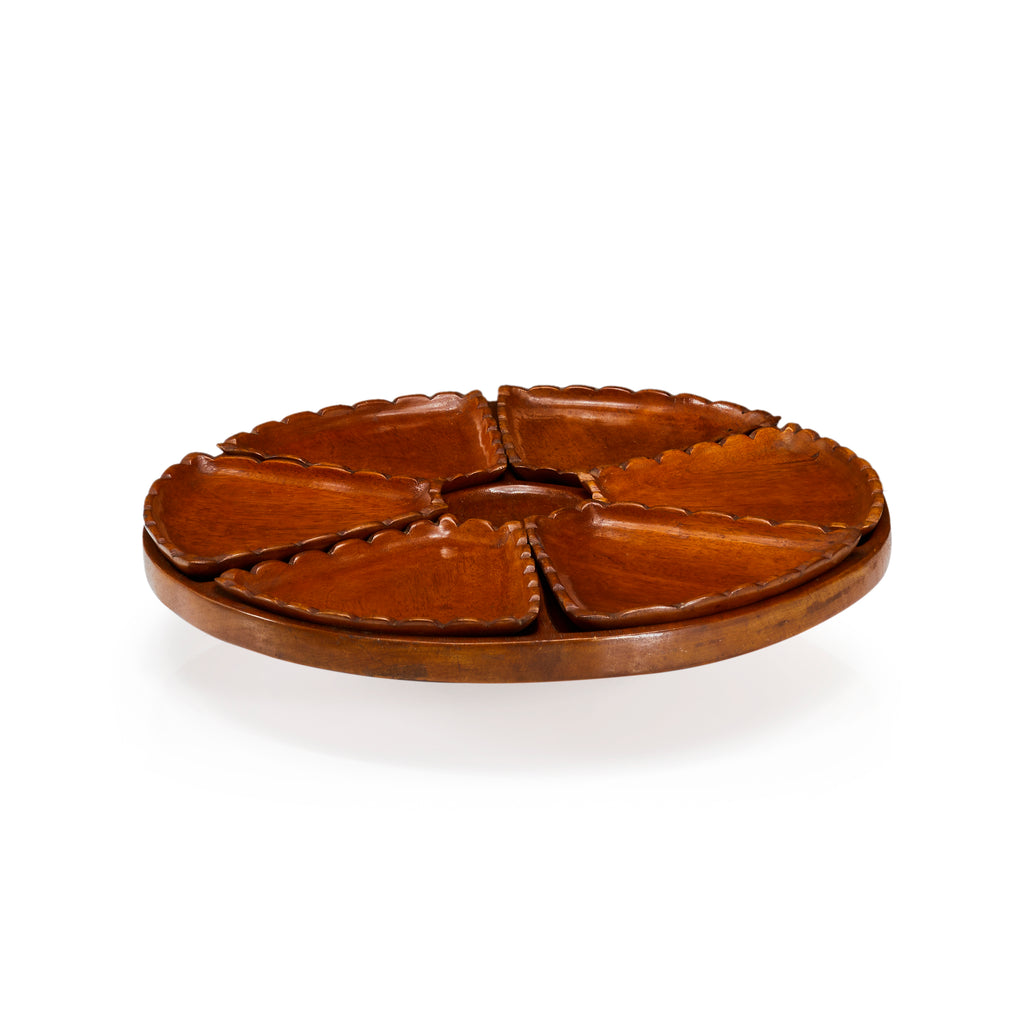 Wooden Serving Tray with Six Stacking Dishes