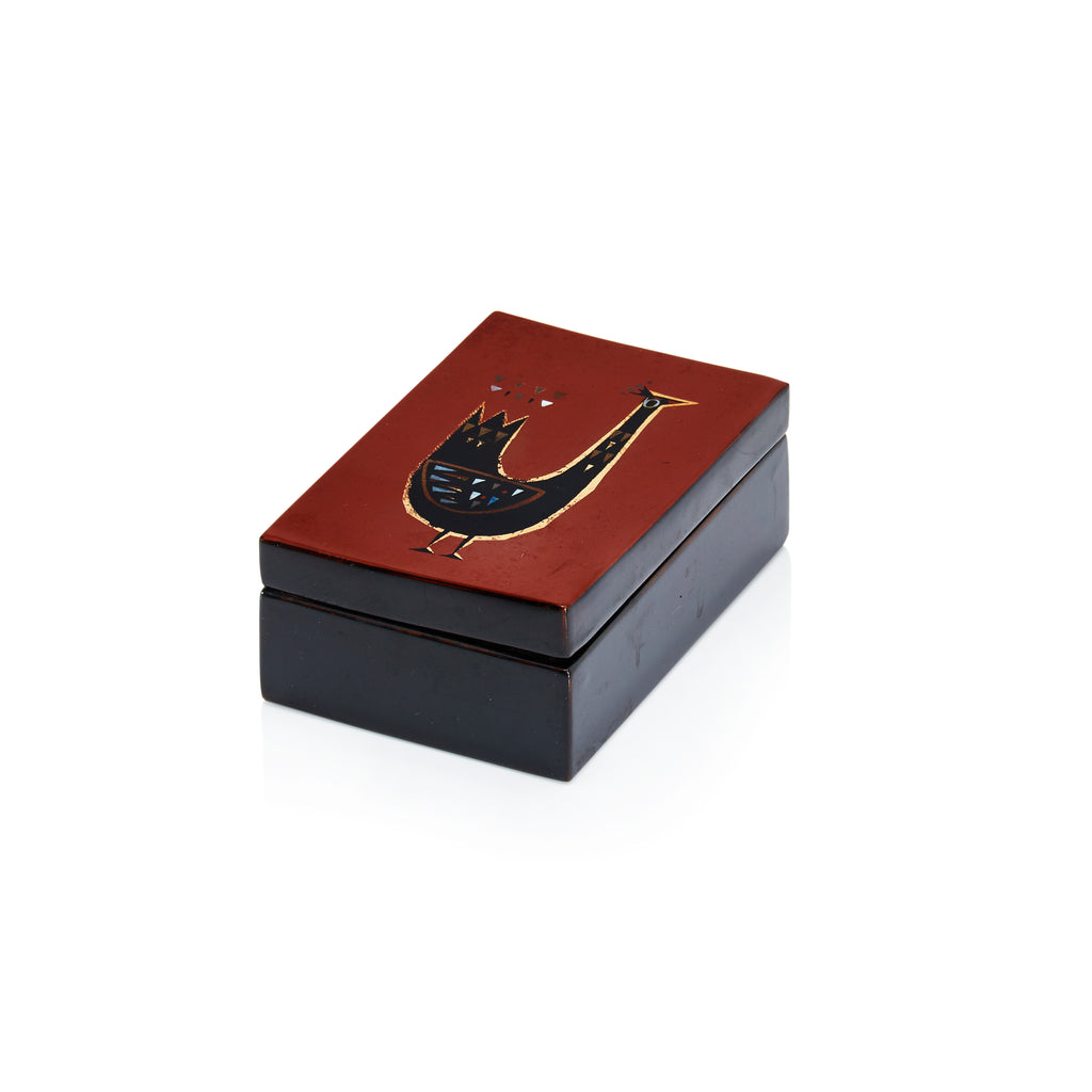 Red and Black Box With Bird Design